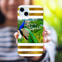Chic Peacock Born to Sparkle Gold White Stripes