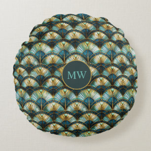 Chic Peacock Colour Stained Glass Decoupage Round Cushion