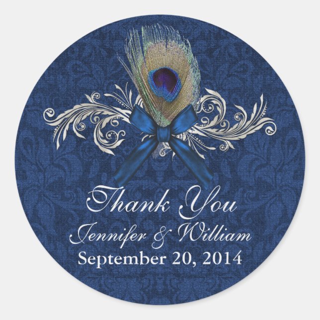 Chic Peacock Feather Wedding Favour Sticker (Front)