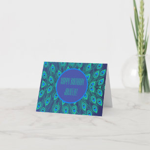 CHIC PEACOCK FEATHERS BLUE TEAL GREEN BIRTHDAY CARD