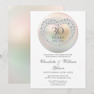 Chic Pearl Heart 30th Wedding Anniversary Invitation