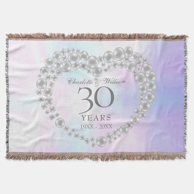Chic Pearl Heart 30th Wedding Anniversary Throw Blanket (Front)