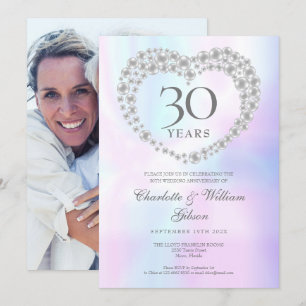 Chic Pearl Heart Photo 30th Anniversary Invitation