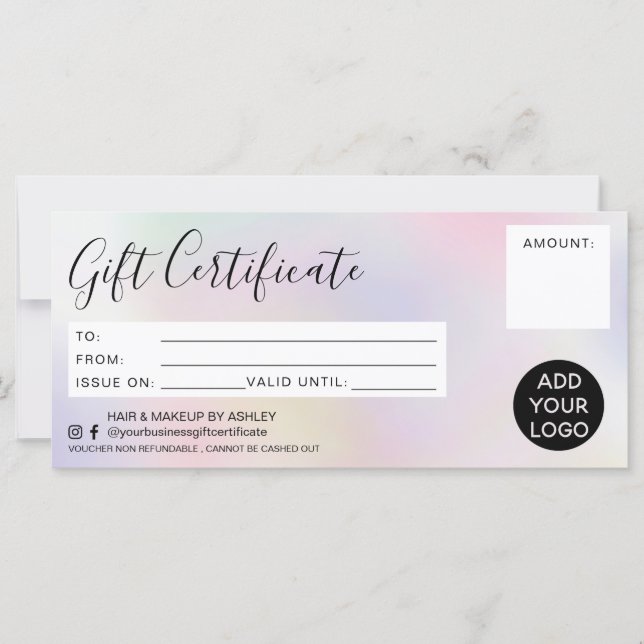 Chic pearl opal holographic gift certificate logo (Front)
