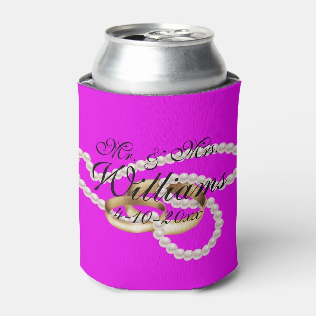 Chic Pearl & Rings Wedding Mr. Mrs. Wedding Favour Can Cooler (Can Front)