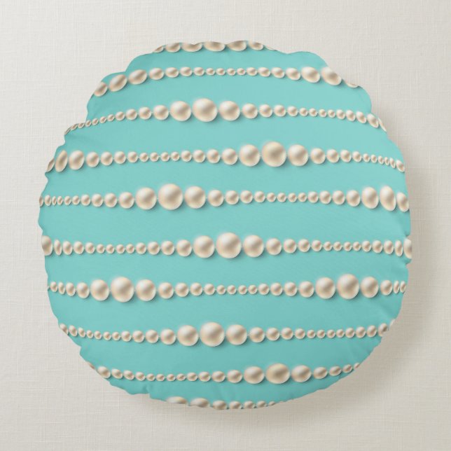 Chic Pearl & Turquoise Round Pillow (Front)
