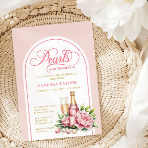 Chic Pearls and Prosecco Bridal Invitation Design