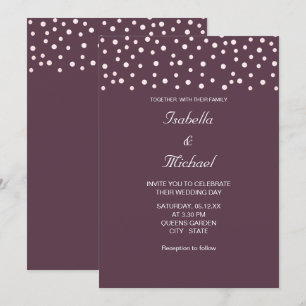 Chic Pearls & Calligraphy on Cassis Purple Wedding Invitation