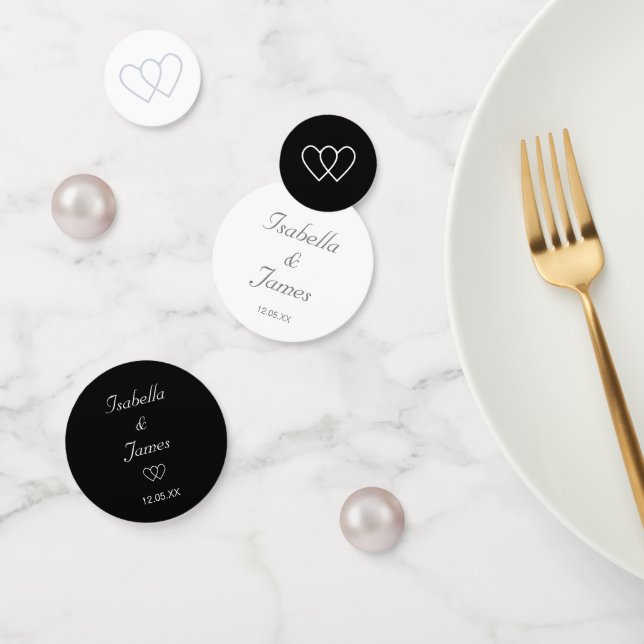 Chic Pearls & Hearts on Black & White Wedding Confetti (Group)