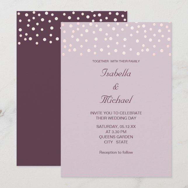 Chic Pearls on Trendy Cassis Wedding Invitation (Front/Back)