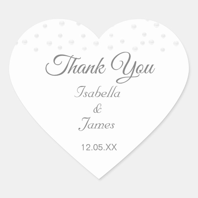 Chic pearls on white Thank You wedding Heart Sticker (Front)