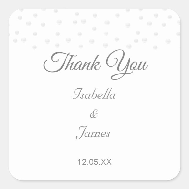 Chic pearls on white Thank You wedding Square Sticker (Front)