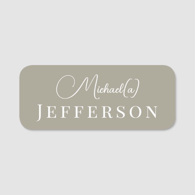 Chic Pebble Grey: Elegant Professional Handwritten Name Tag (Front)