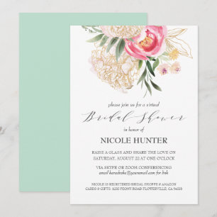 Chic Peonies gold Flowers VIRTUAL Bridal Shower Invitation
