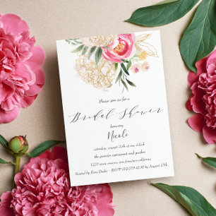 Chic Peonies gold Flowers Wedding Bridal Shower Invitation