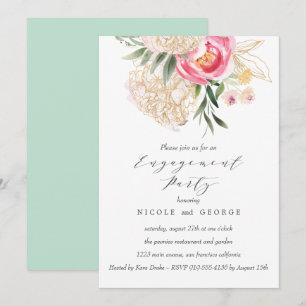 Chic Peonies gold Flowers Wedding Engagement Party Invitation