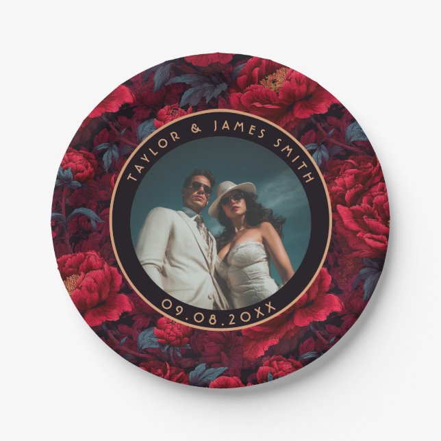 Chic Peonies Plates For Backyard Wedding Party (Front)