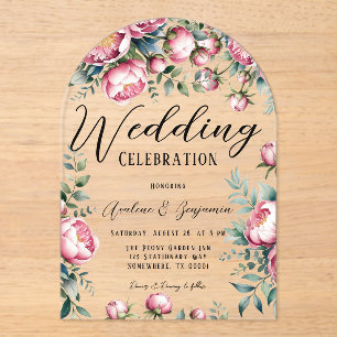 Chic Peony Bouquet In Watercolor Wedding Acrylic Invitations