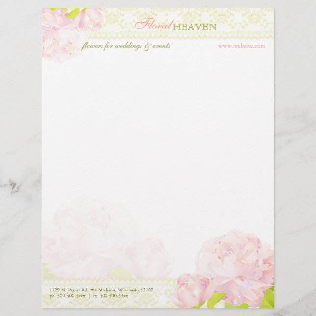 Chic Peony Cosmetology Business Personalised Letterhead (Front)