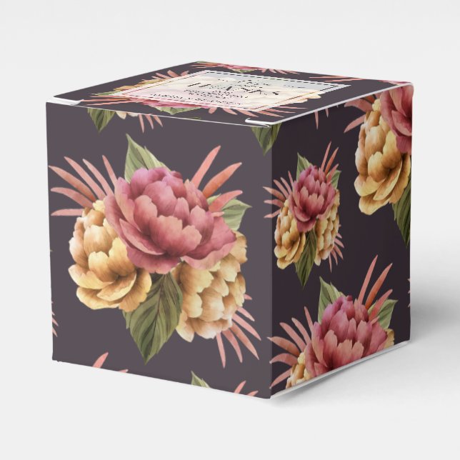 Chic Peony Flowers on Purple Brown Favour Box (Front Side)