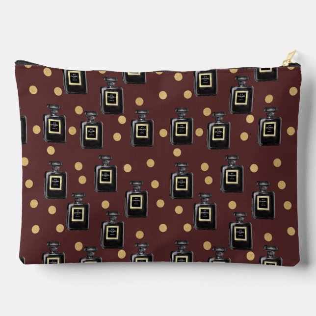 Chic Perfume Bottle Pattern Makeup Pouch in Brown  (Back)