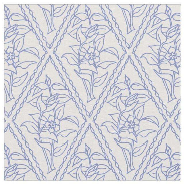 Chic Periwinkle Blue Floral Diamond Pattern Fabric (Close Up)
