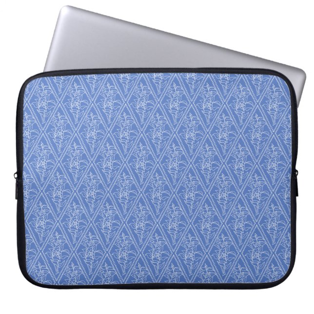 Chic Periwinkle Blue Floral Diamond Pattern Laptop Sleeve (Front)