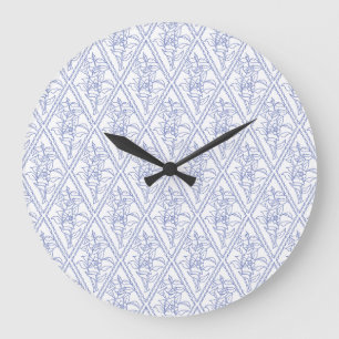 Chic Periwinkle Blue Floral Diamond Pattern Large Clock