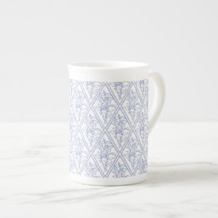Chic Periwinkle Blue White Floral Diamond Pattern Bone China Mug