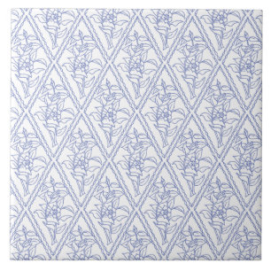 Chic Periwinkle Blue White Floral Diamond Pattern Tile