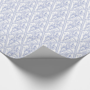 Chic Periwinkle Blue White Floral Diamond Pattern Wrapping Paper