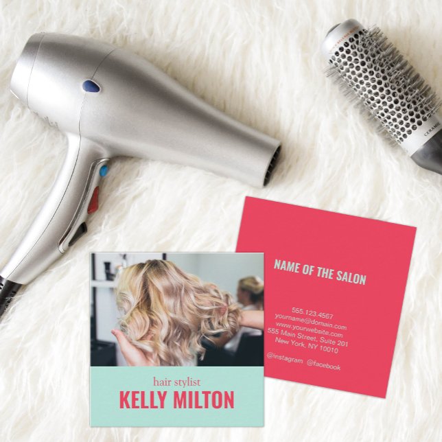 Chic Personalise Photo Hairdresser Barber Salon Square Business Card (Creator Uploaded)