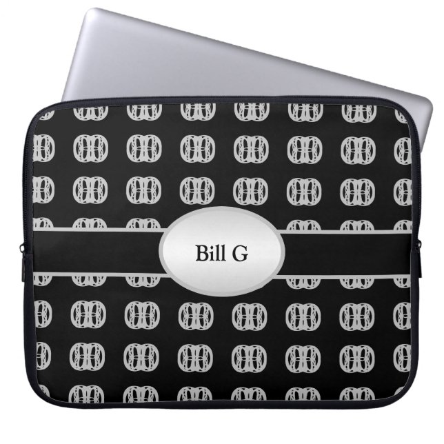 Chic Personalised Black & Silver Pattern Laptop Sleeve (Front)