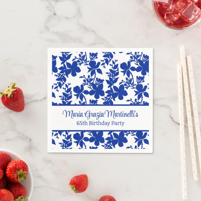 Chic Personalised Blue Azure Floral Pattern  Napkin (Insitu)
