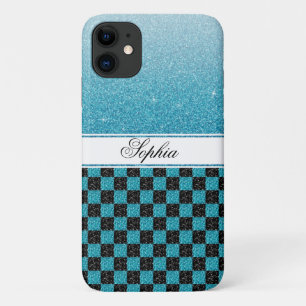Chic Personalised Blue Sparkle Glitter Name iPhone 11 Case