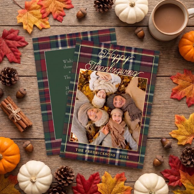 Chic Personalised Classic Plaid Pattern Gold Foil Holiday Card (Creator Uploaded)