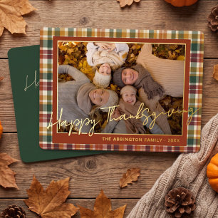 Chic Personalised Classic Plaid Pattern Gold Foil Holiday Card