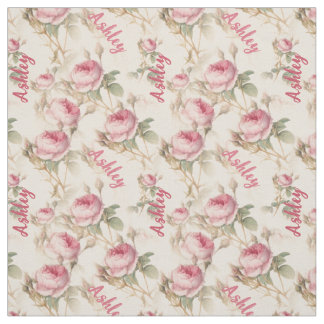 Chic Personalised Coral Rose Print with Name Fabric