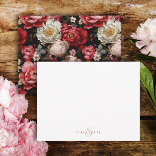 Chic Personalised Dark Peony Floral Card