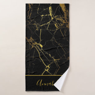 Chic Personalised Elegant black and gold Gym Bath Towel