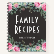 Chic Personalised Family Recipe Modern Pink Floral