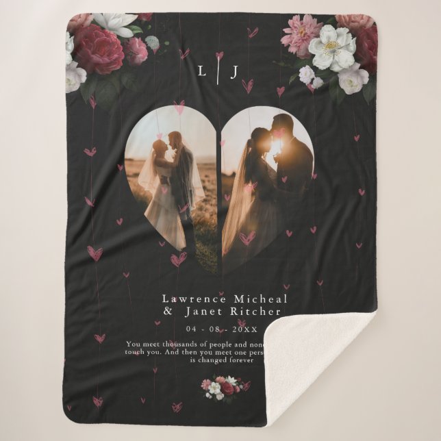 Chic personalised Heart shape 2 Photo Collage Sherpa Blanket (Front)