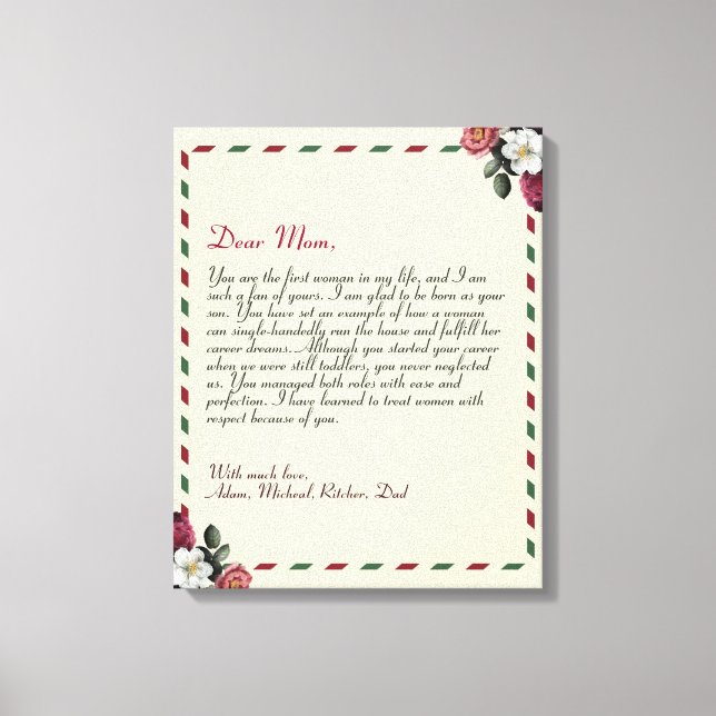 Chic Personalised Love Letter Handwritten couples  Canvas Print (Front)