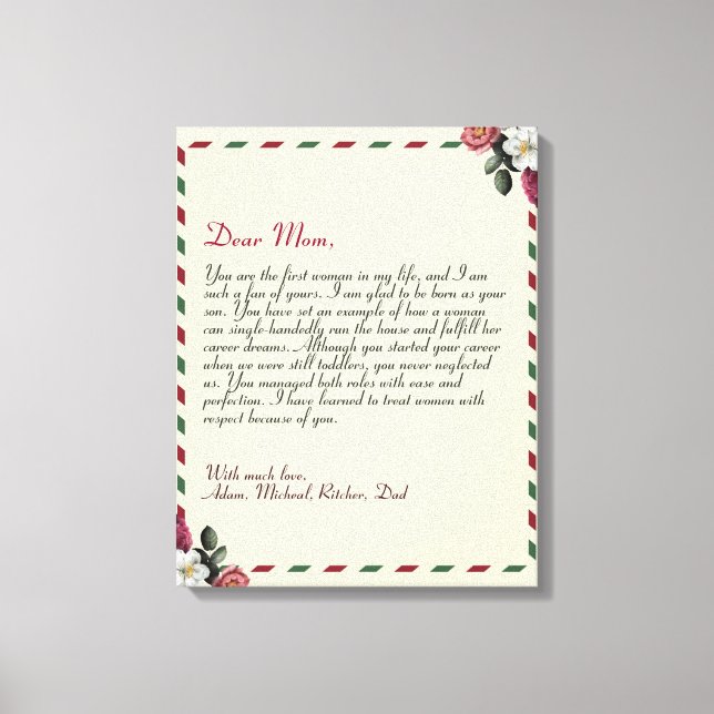 Chic Personalised Love Letter Handwritten couples  Canvas Print (Front)