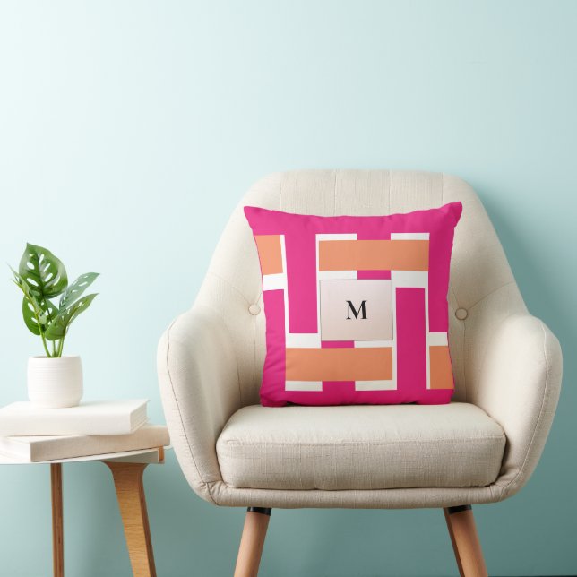 Chic Personalised Monogram Feminine Stripe Pattern Cushion (Chair)