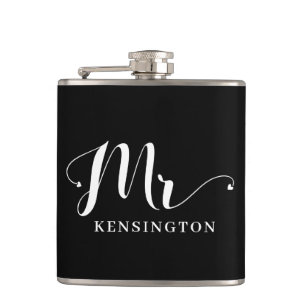 Chic Personalised Mr Newlywed Typography Hip Flask