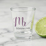 Chic Personalised Mr Newlywed Typography Shot Glass<br><div class="desc">Chic Personalised Mr Newlywed Typography Shot Glasses - get one for the Mrs,  too!</div>