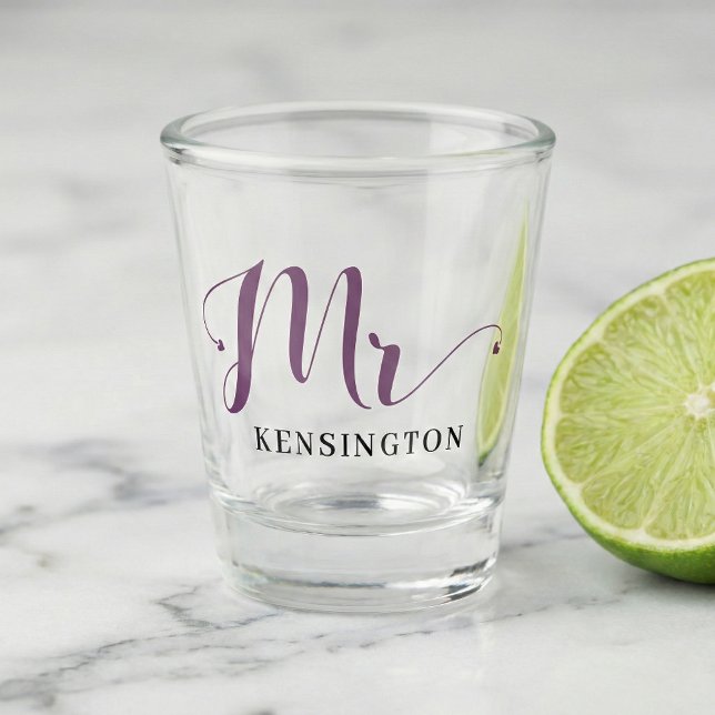 Chic Personalised Mr Newlywed Typography Shot Glass (Creator Uploaded)