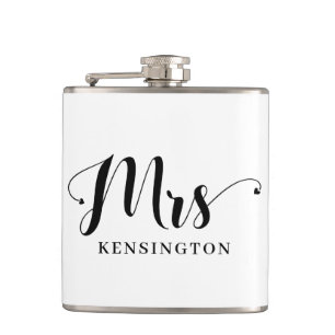 Chic Personalised Mrs Newlywed Typography Hip Flask