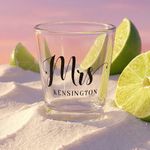 Chic Personalised Mrs Newlywed Typography Shot Glass
